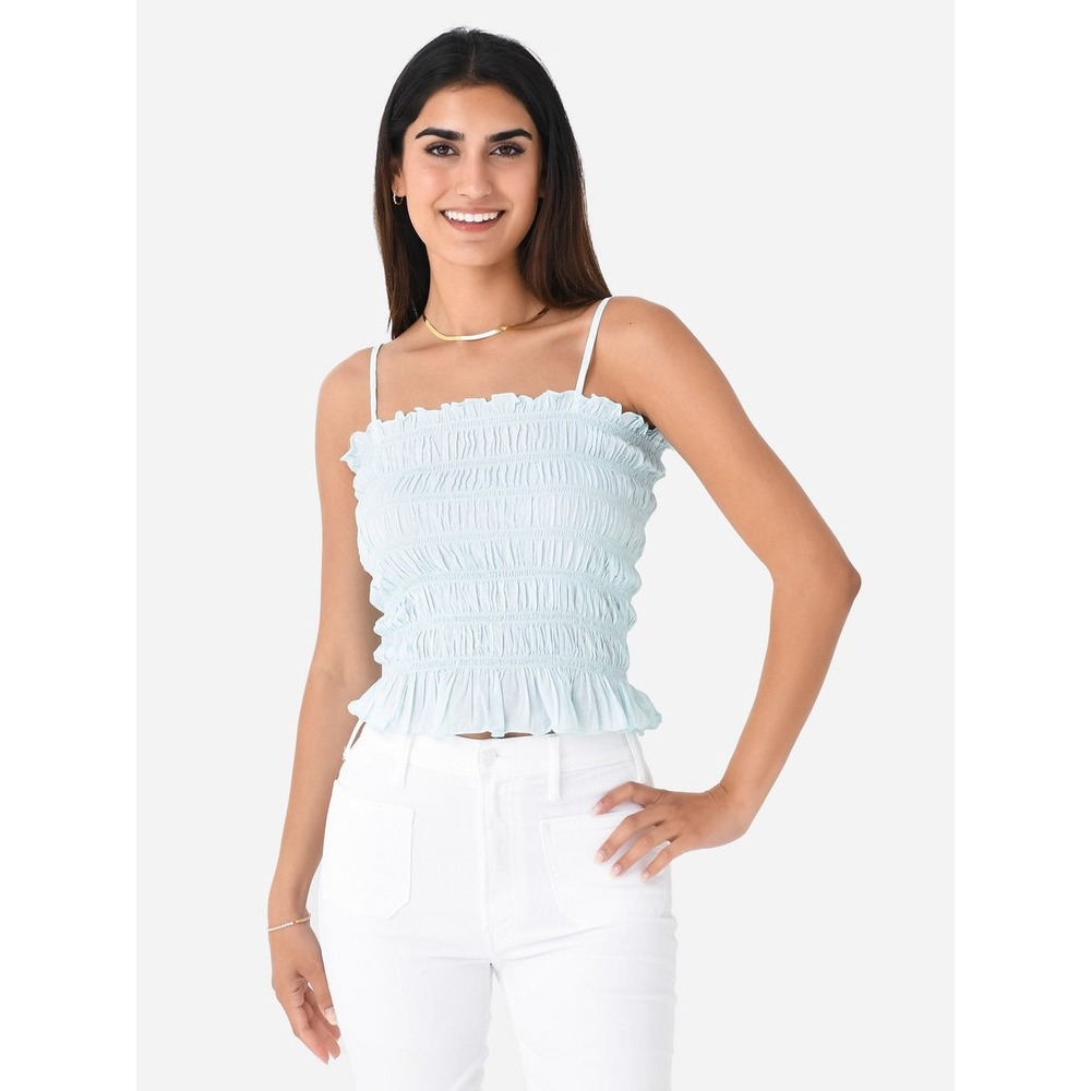 NWOT Stark X Strappy Tube Top Mint Green Smocked Ruffle Peplum Cotton L